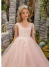Beaded Ivory Lace Blush Pink Tulle Fringe Flower Girl Dress